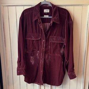 Burgundy velvet Button-Up Shirt